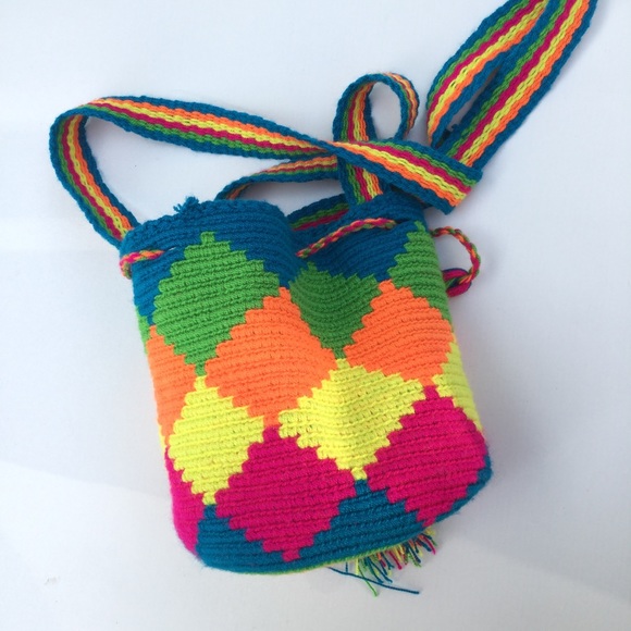 Boho Colorful Woven Side Bucket Bag Rainbow - Picture 5 of 6